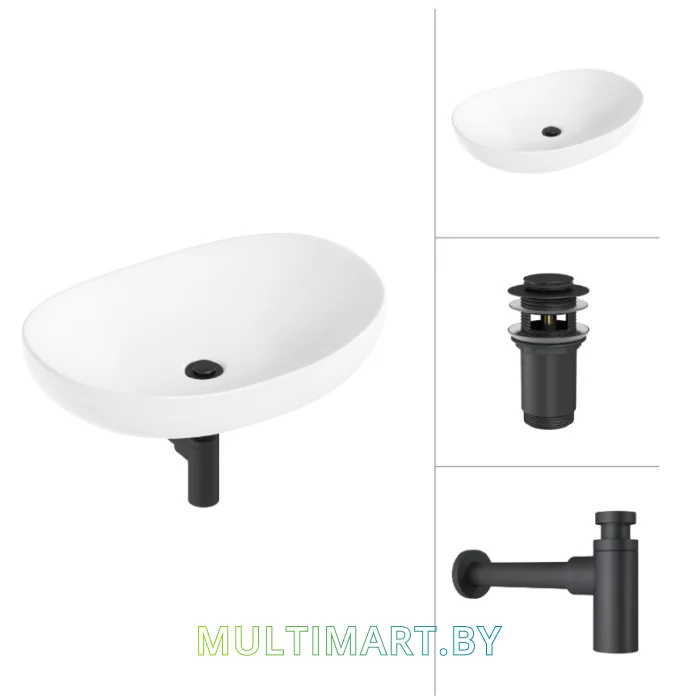Умывальник Lauter 21502 (клапан 21190B + сифон 21635B, черный матовый)